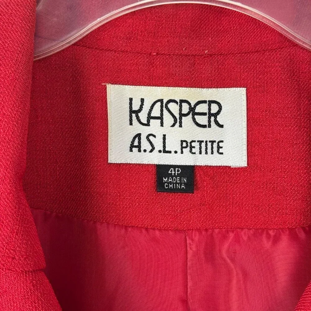 Kasper ASL Petite Red Blazer Jacket Classic Professional Career Women's 4P GUC